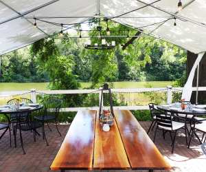 The patio overlooking the Grand River at La Fontana, a restaurant in Elora