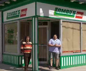 Owners Justin Leon and Cristobal Bascuñán in front of the new Leslieville location