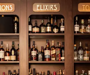 Shelves of bottles at Wolfie Toronto