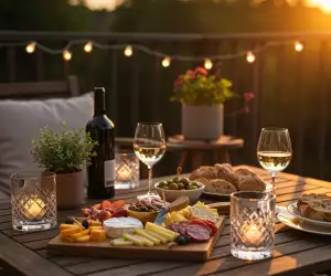 Summer wine | A spread of wine and snacks outside on the patio
