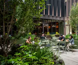 Best patios in Toronto | A shot of the Courtyard Patio at Waterworks Food Hall