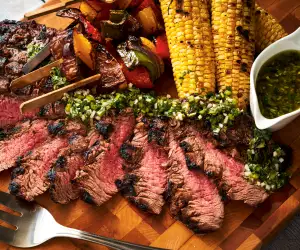 Win a Visa gift card | Grilled Marinated Steak, Veg Skewers and Corn with Chimichurri
