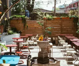 The back garden patio at Grape Witches on Dundas West