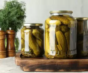 Glass jars of pickles