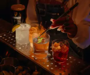 A lineup of cocktails at The Dirty Laundry bar on Queen West